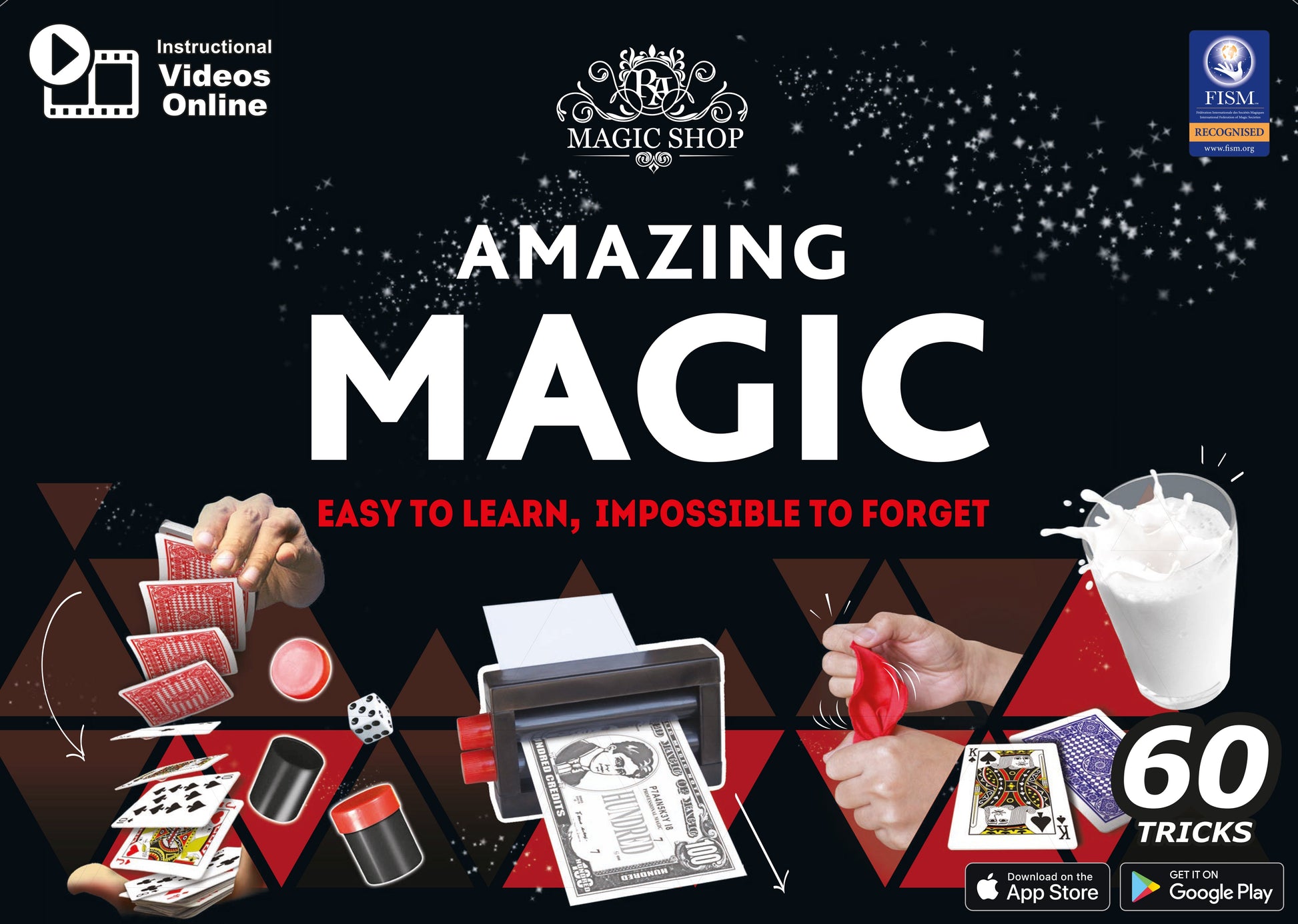 Amazing Magic Set for Kids Ages 8 and Up - 60 Easy and Advanced Tricks with Video Instructions - High - Quality Props for Beginners - Builds Confidence & Motor Skills - Ra Magic Shop - #magic_trick#