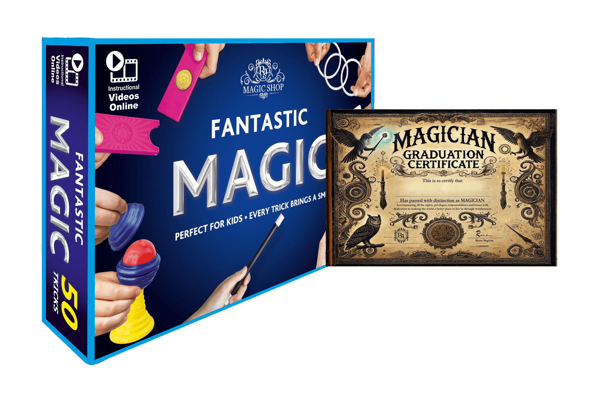 Fantastic Magic Set - Easy 50 Tricks for Kids with Video Instructions | High - Quality Magic Kit for Kids Age 6 - 8 & 10 - 12 | Beginner Magic Sets for Kids - Ra Magic Shop - #magic_trick#